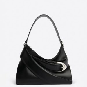 EENK Small Trapezoid Leather Shoulder Bag with Buckle - Black