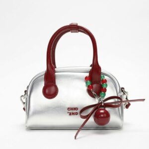 CHIO' 2ND Metallic Silver Bowler Bag with Red Handle