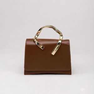 Brown Twisted Gold Handle Top Handle Bag