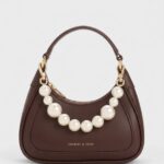 CHARLES & KEITH Brown Pearl Handle Shoulder Bag