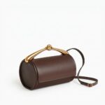 Brown Cylindrical Barrel Bag with Gold Top Handle