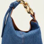 Denim Hobo Bag with Gold Chain Handle
