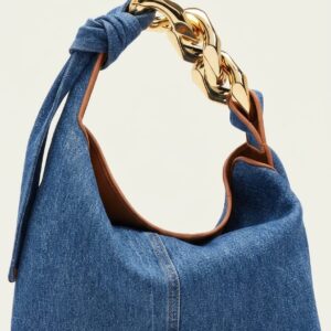 Denim Hobo Bag with Gold Chain Handle
