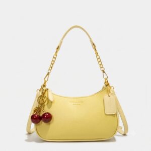 Coach Pale Yellow Leather Shoulder Bag with Cherry Charm